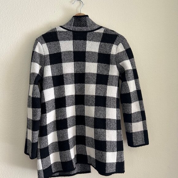 Talbots Womens Cardigan/Coatigan Black White Open Sweater Jacket Checkered SZMP - Picture 3 of 11